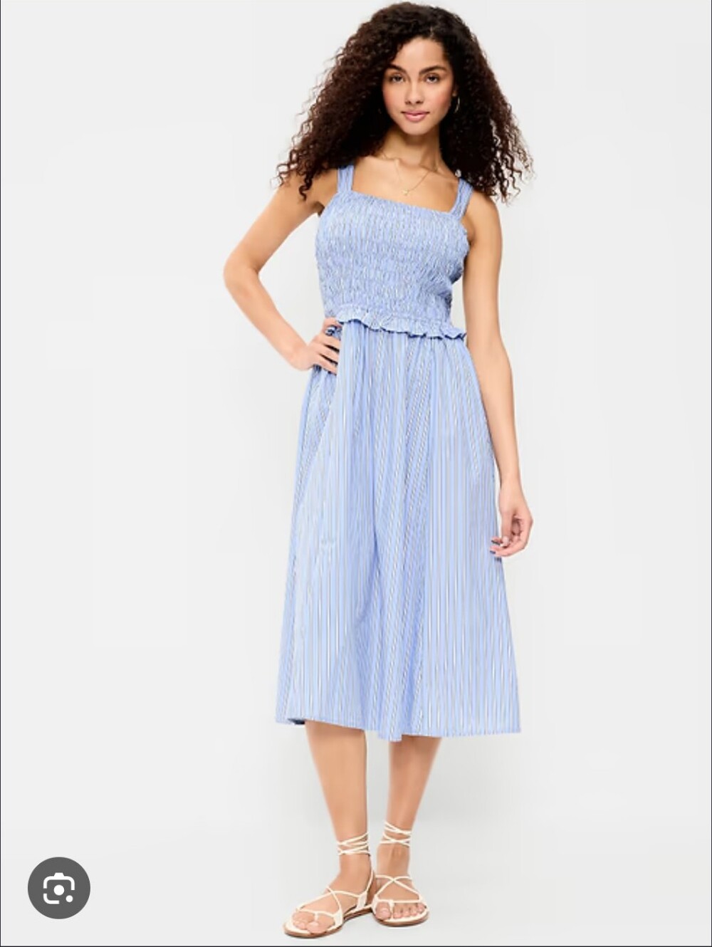 NWT Light Blue Striped Smocked Midi Skirt